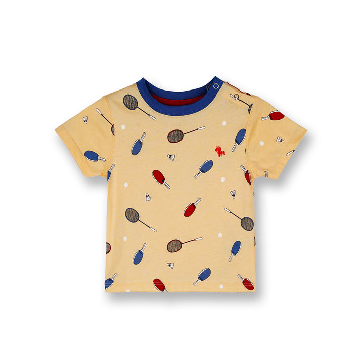 Poney Baby Boys Light Yellow Racket Games Short Sleeve Tee