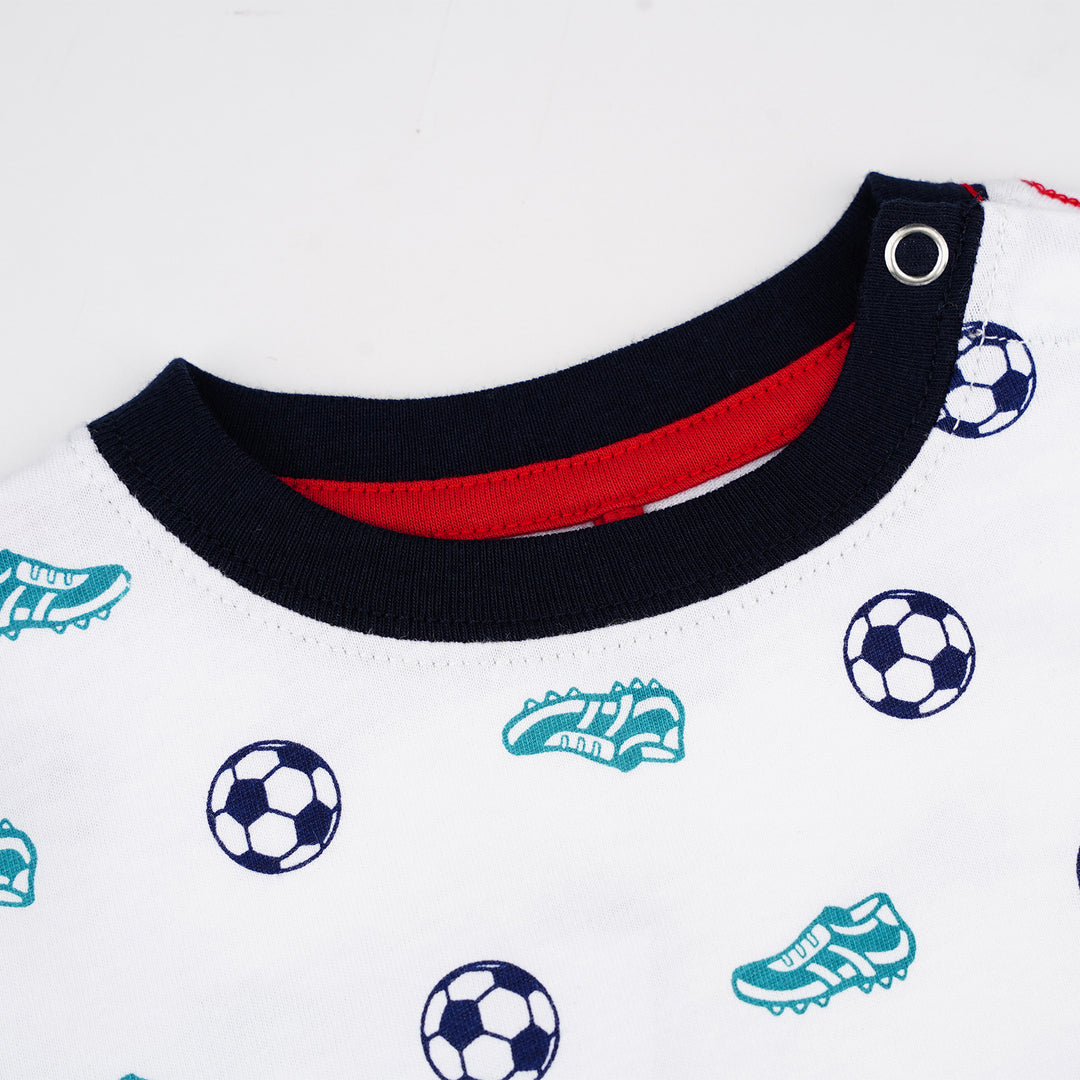 Poney Baby Boys White Football And Boots Short Sleeve Tee