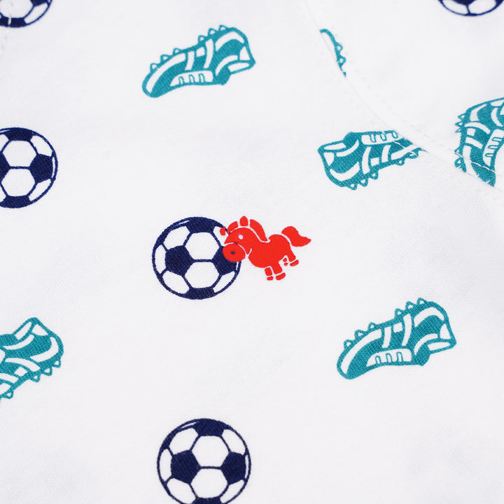 Poney Baby Boys White Football And Boots Short Sleeve Tee
