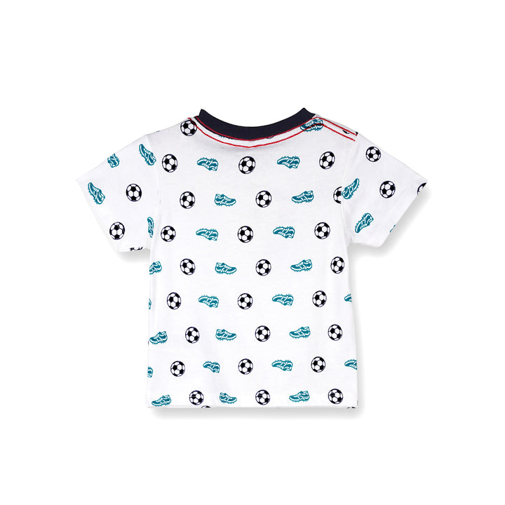 Poney Baby Boys White Football And Boots Short Sleeve Tee