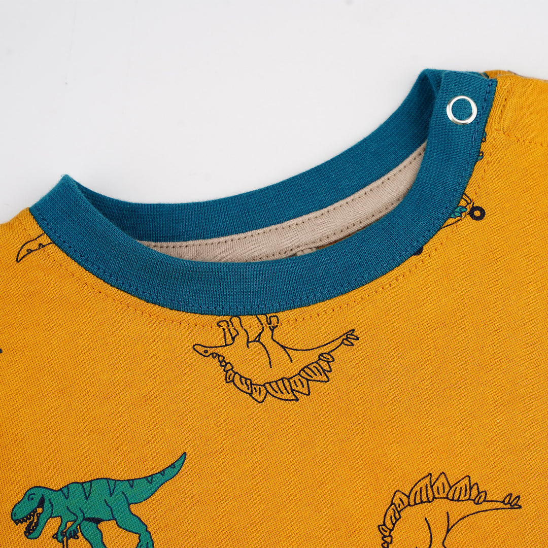 Poney Baby Boys Mustard Scooter Dinosaur Short Sleeve Tee