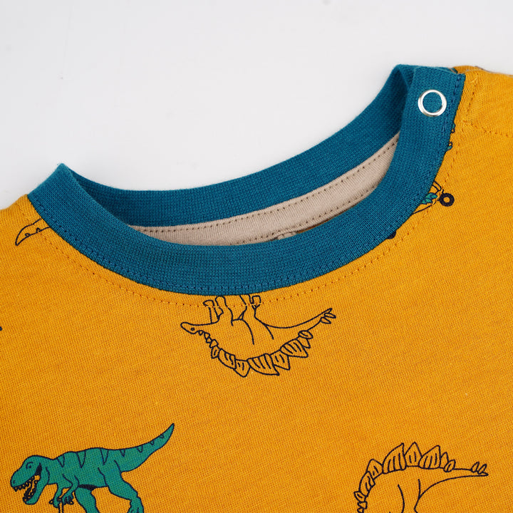 Poney Baby Boys Mustard Scooter Dinosaur Short Sleeve Tee