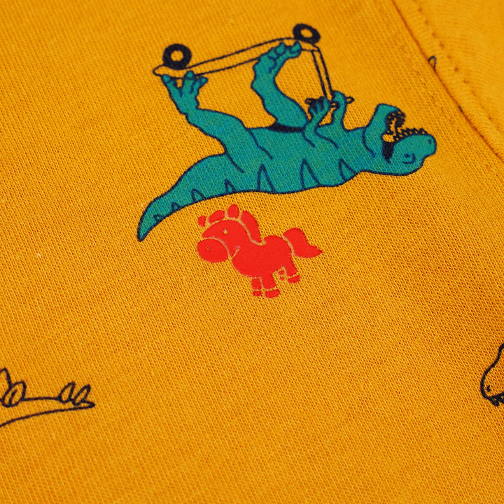 Poney Baby Boys Mustard Scooter Dinosaur Short Sleeve Tee