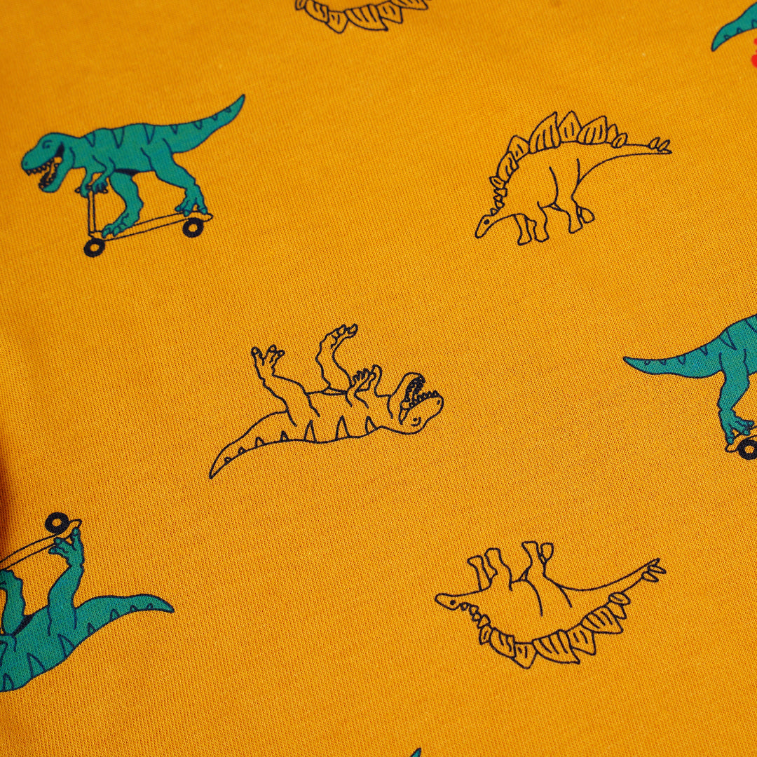 Poney Baby Boys Mustard Scooter Dinosaur Short Sleeve Tee