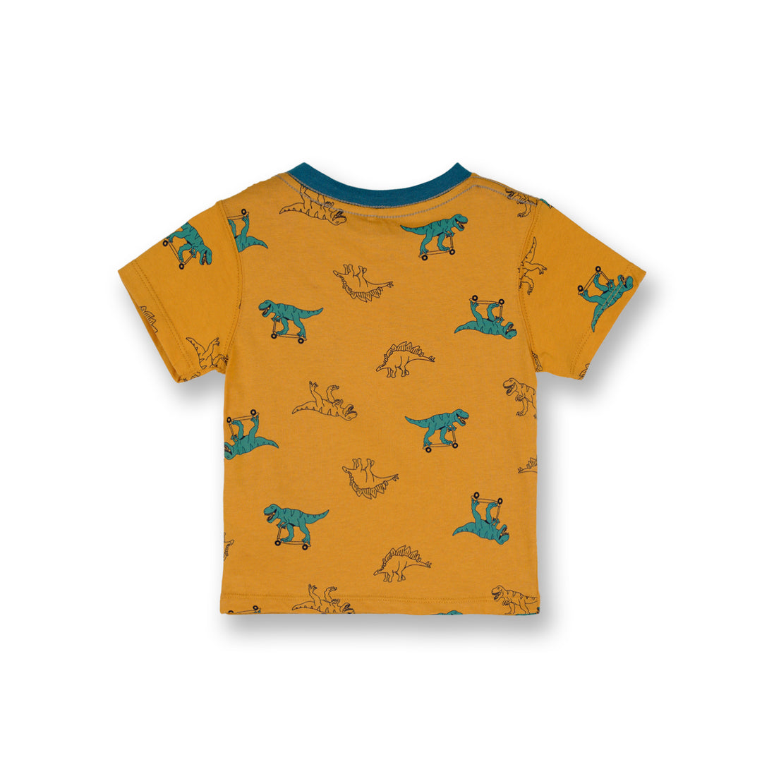 Poney Baby Boys Mustard Scooter Dinosaur Short Sleeve Tee