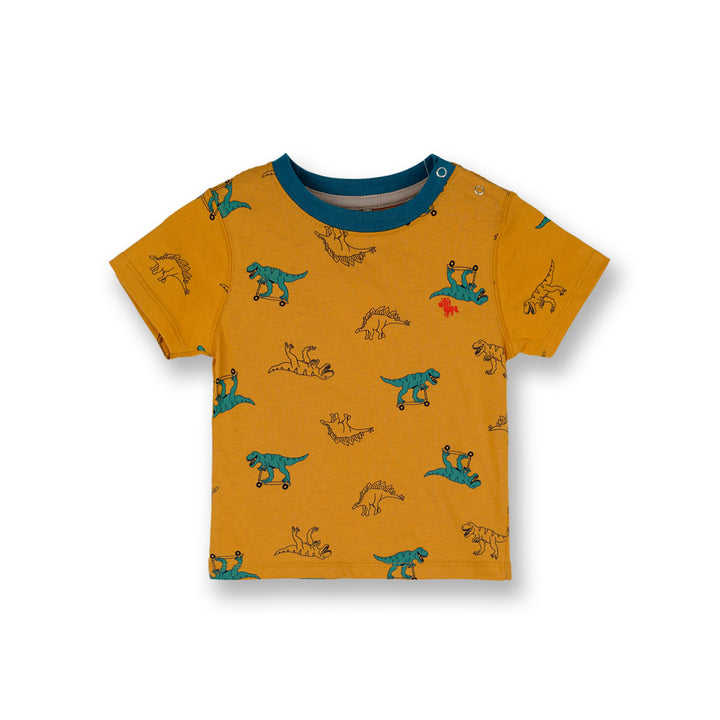 Poney Baby Boys Mustard Scooter Dinosaur Short Sleeve Tee