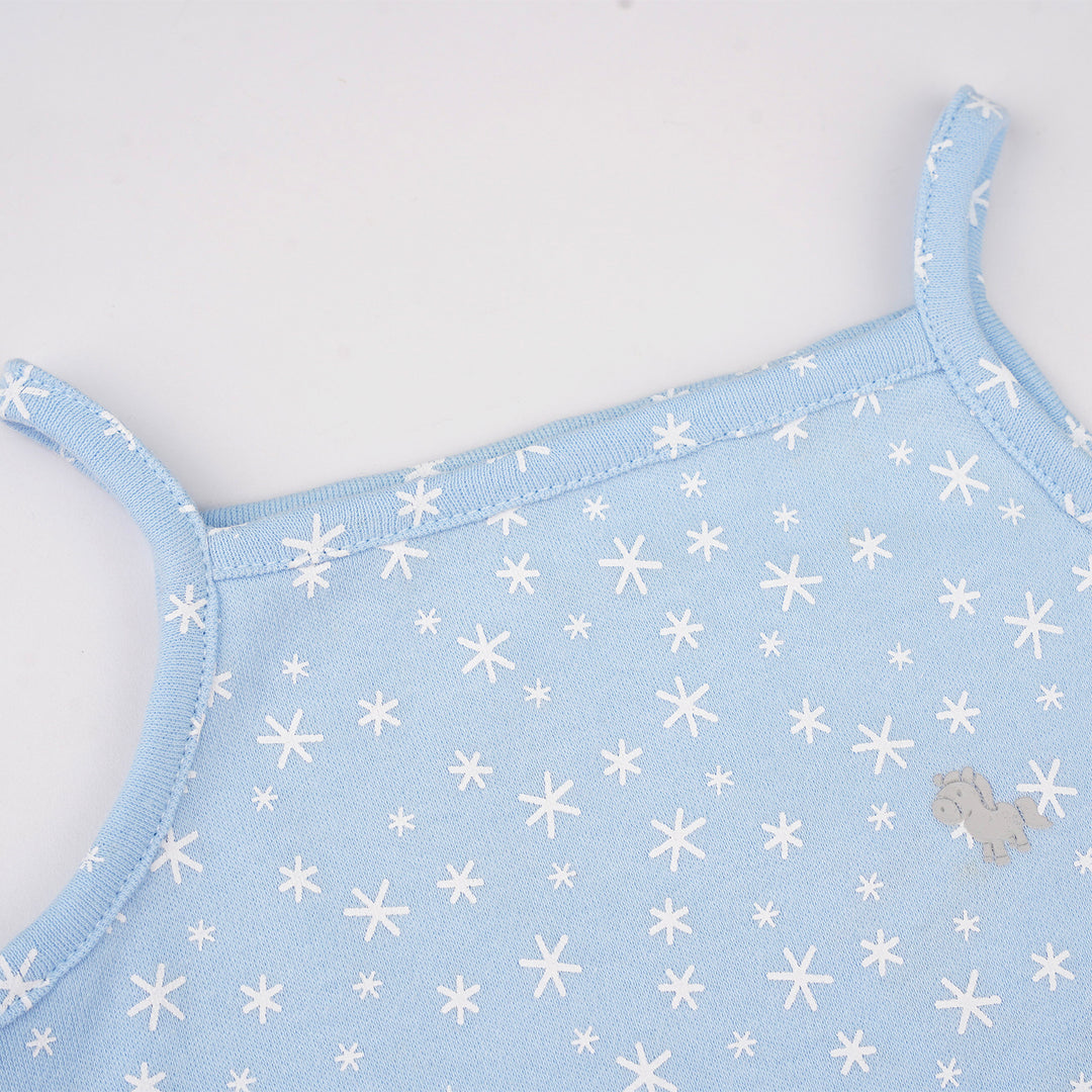 Poney Baby Girls Light Blue Starry White Spaghetti Top