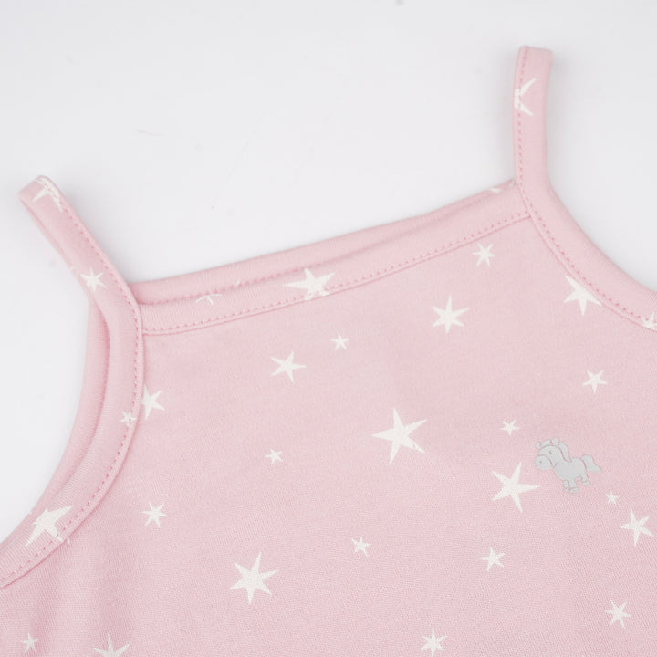 Poney Baby Girls Pink Starry White Spaghetti Top