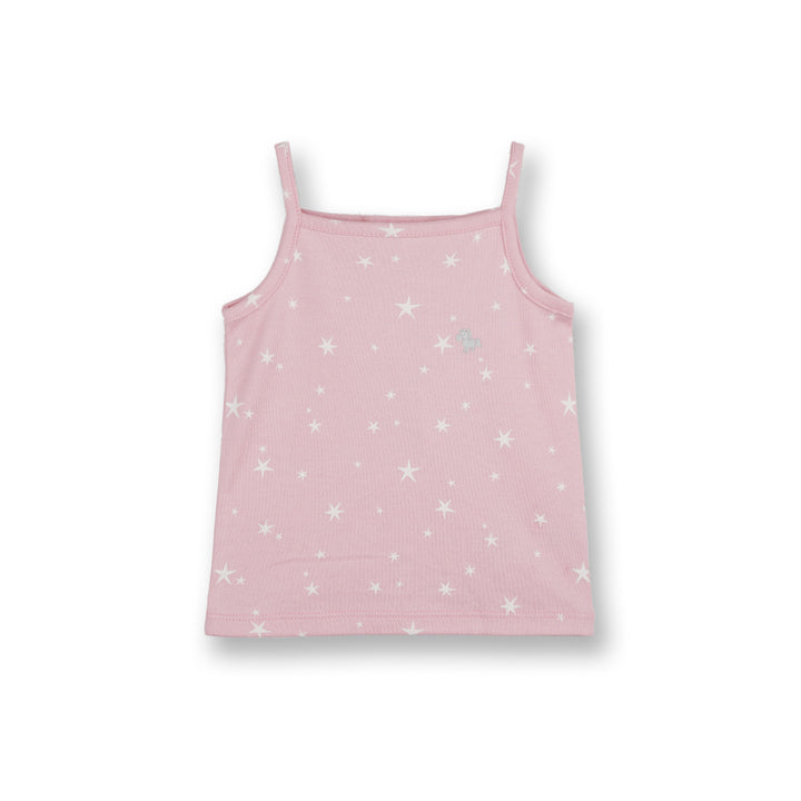 Poney Baby Girls Pink Starry White Spaghetti Top