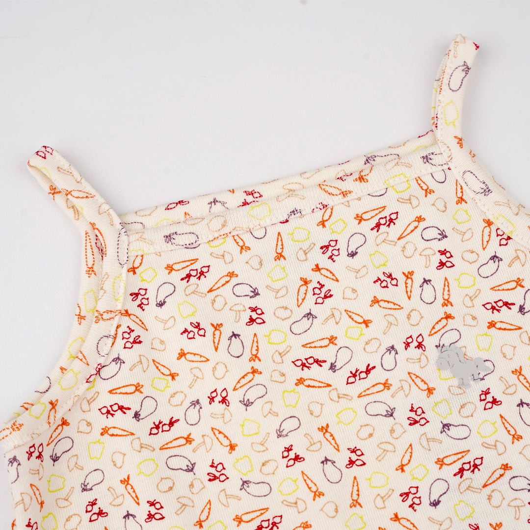 Poney Baby Girls Cream Vegetables Spaghetti Top