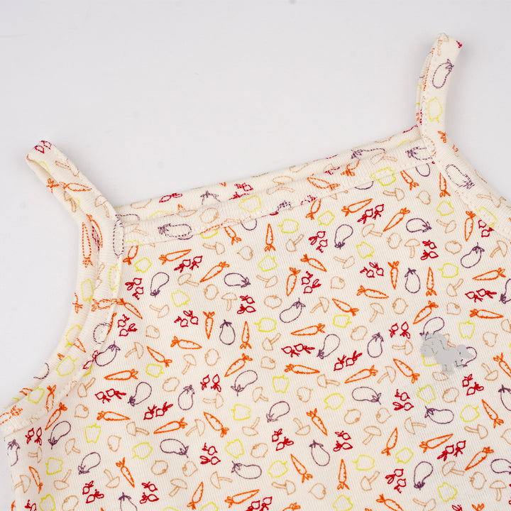 Poney Baby Girls Cream Vegetables Spaghetti Top