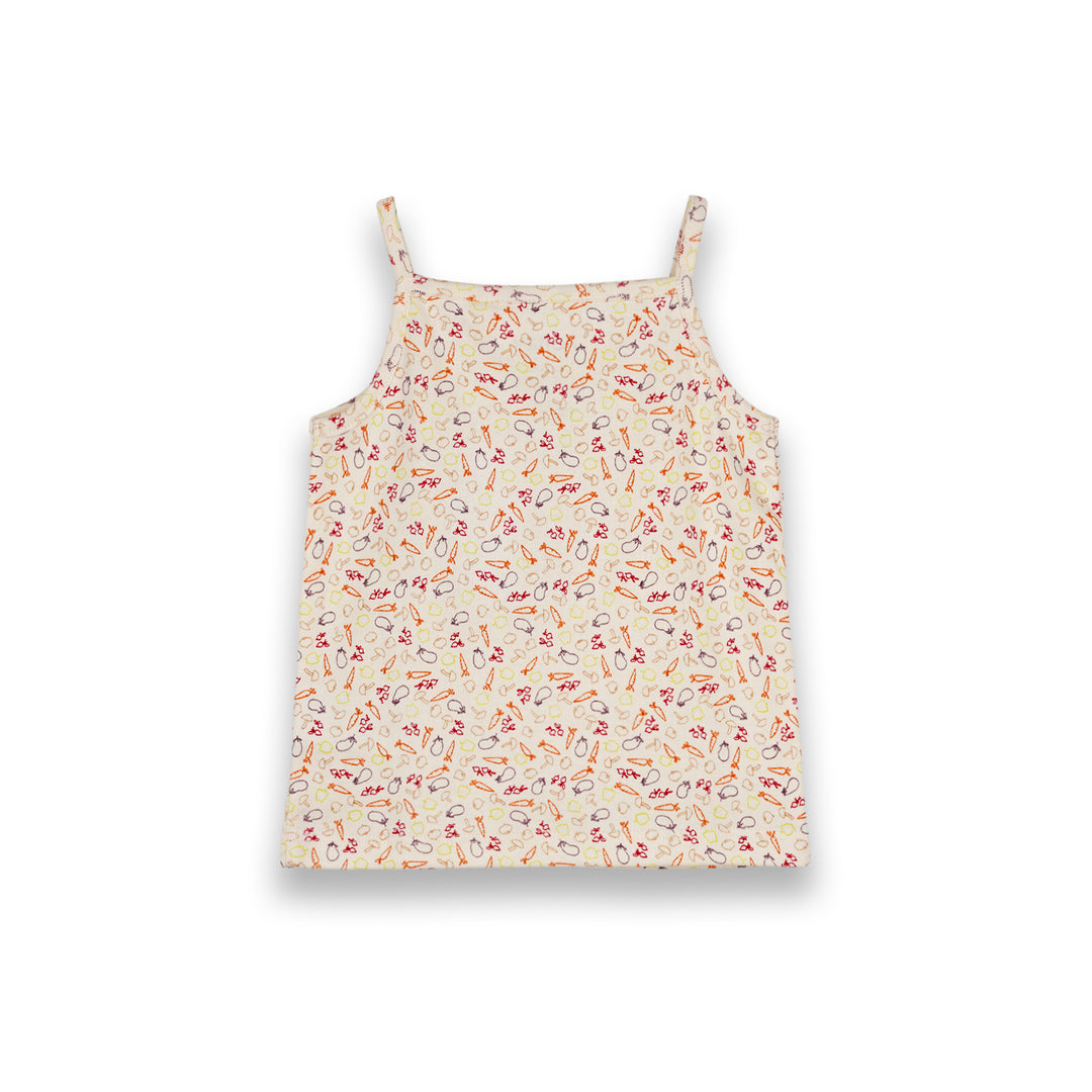 Poney Baby Girls Cream Vegetables Spaghetti Top