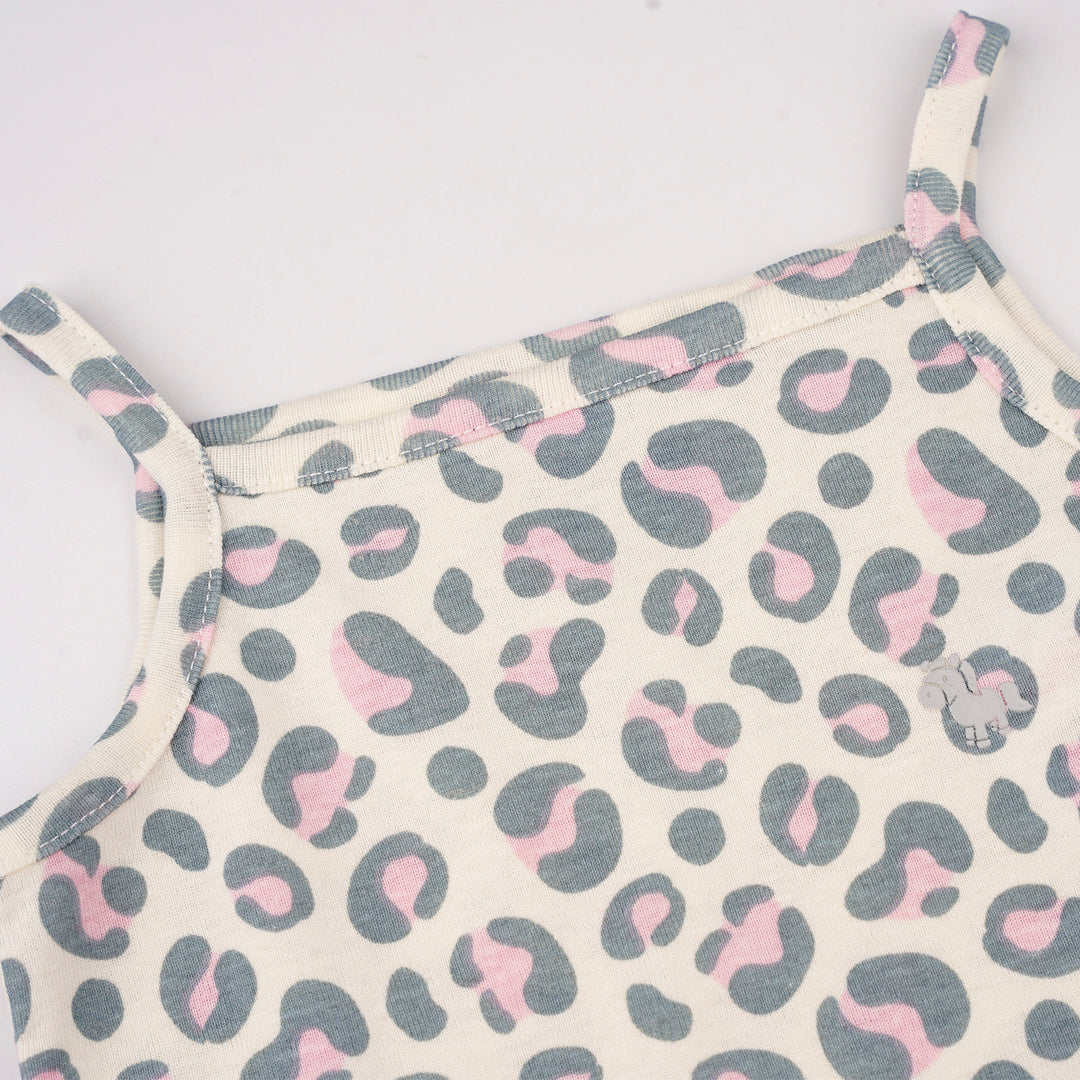 Poney Baby Girls White Leopard Pink Spaghetti Top