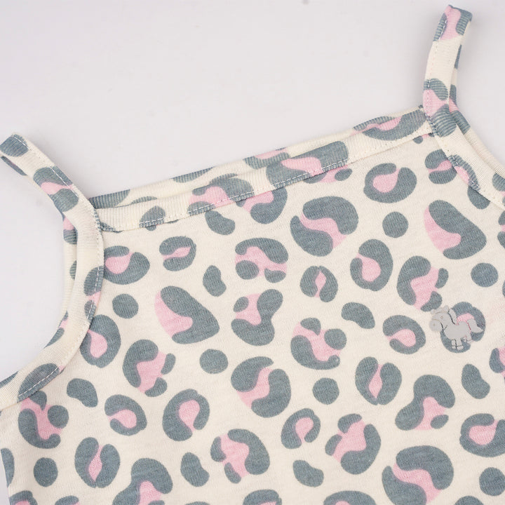 Poney Baby Girls White Leopard Pink Spaghetti Top