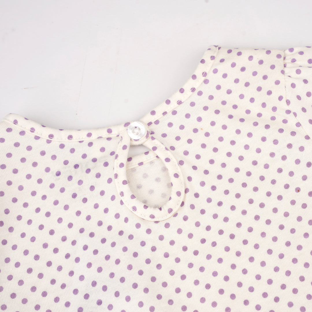Poney Baby Girls White Violet Polka Short Sleeve Tee