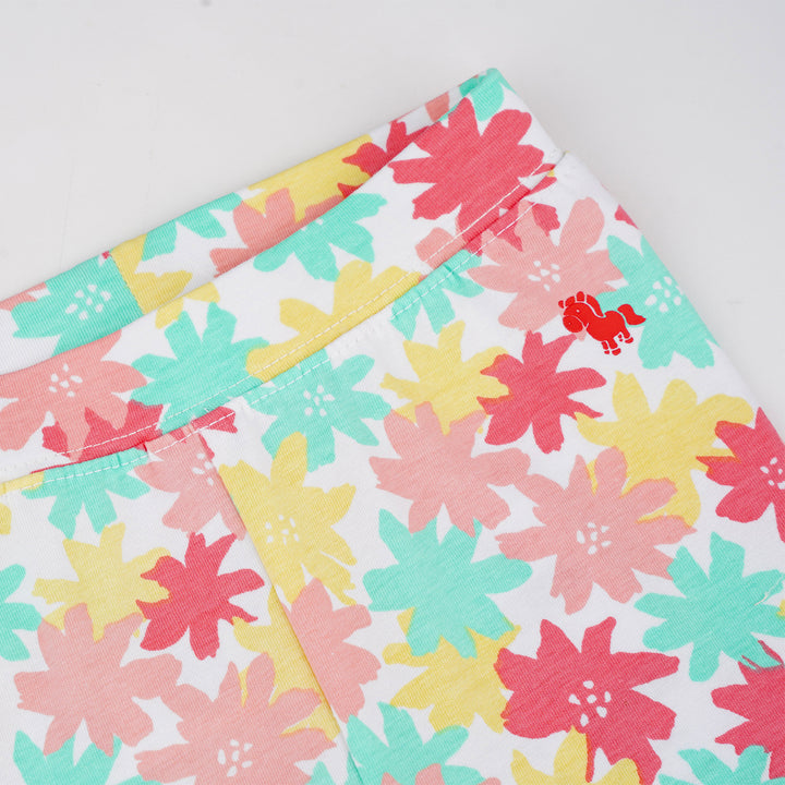 Poney Baby Girls White Vivid Flower Legging