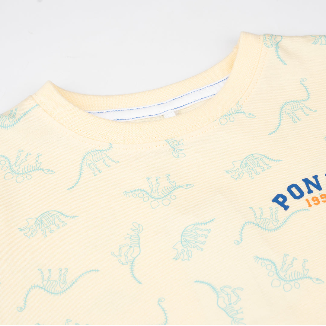 Poney Boys Light Yellow Dino Friends Fossil Short Sleeve Tee