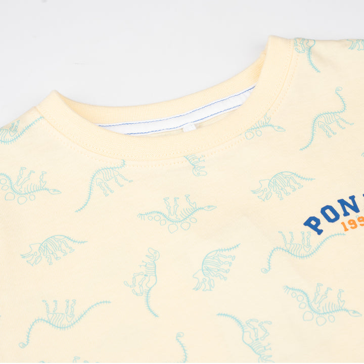 Poney Boys Light Yellow Dino Friends Fossil Short Sleeve Tee