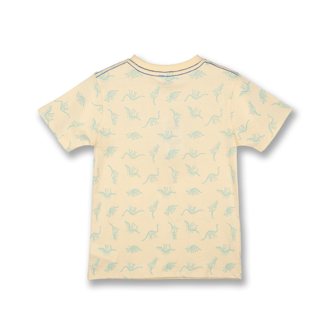 Poney Boys Light Yellow Dino Friends Fossil Short Sleeve Tee