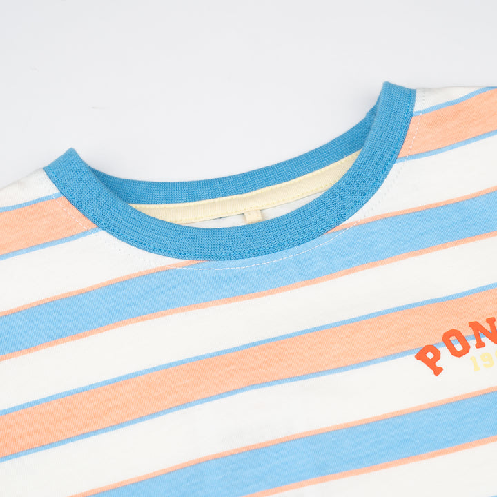 Poney Boys Blue Fun Striped Short Sleeve Tee