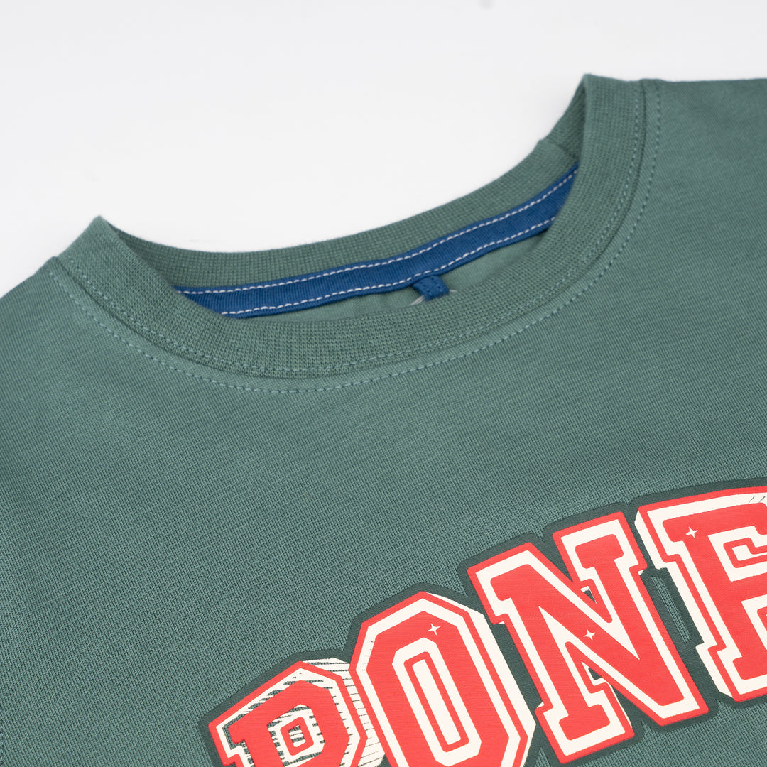 Poney Boys Green Army Poney Logo Short Sleeve Tee