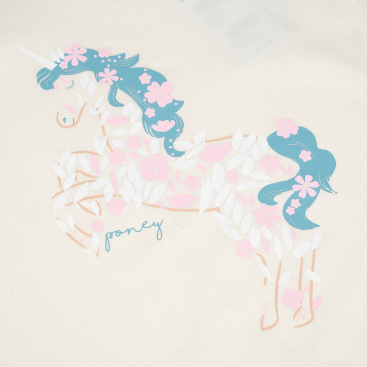 Poney Girls Beige Unicorn Of Flowers Long Sleeve Tee