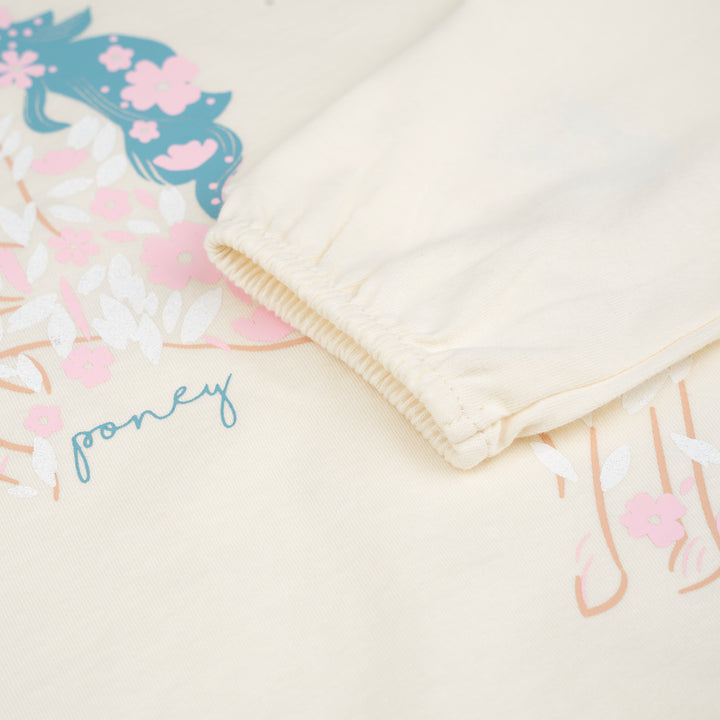 Poney Girls Beige Unicorn Of Flowers Long Sleeve Tee