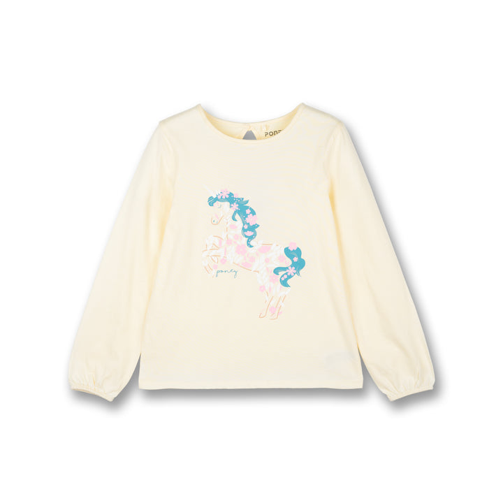 Poney Girls Beige Unicorn Of Flowers Long Sleeve Tee