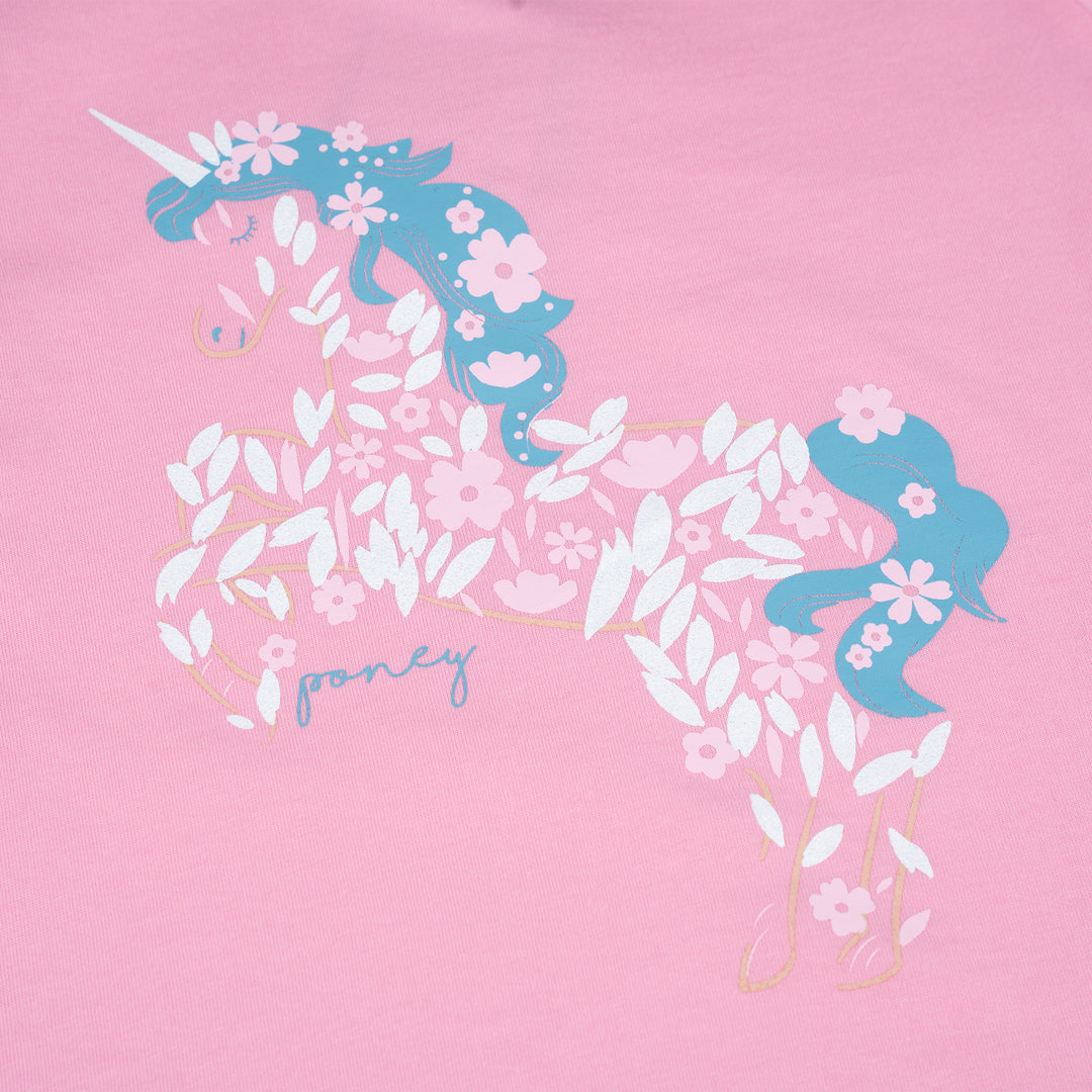Poney Girls Pink Unicorn Of Flowers Long Sleeve Tee