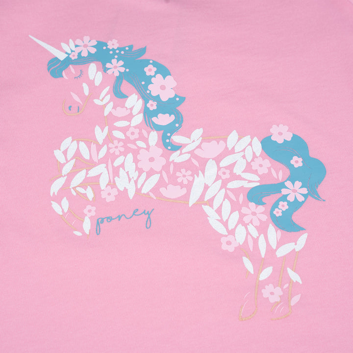Poney Girls Pink Unicorn Of Flowers Long Sleeve Tee