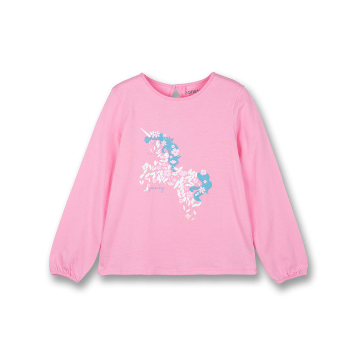 Poney Girls Pink Unicorn Of Flowers Long Sleeve Tee