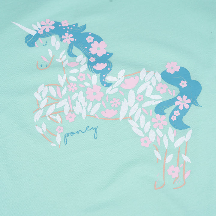 Poney Girls Turquoise Unicorn Of Flowers Long Sleeve Tee