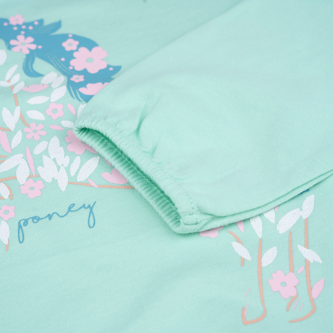Poney Girls Turquoise Unicorn Of Flowers Long Sleeve Tee