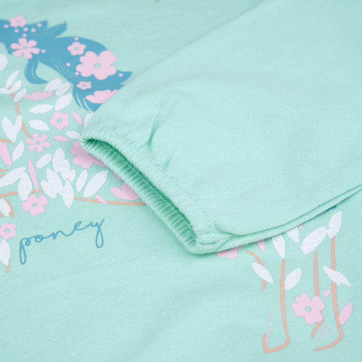 Poney Girls Turquoise Unicorn Of Flowers Long Sleeve Tee