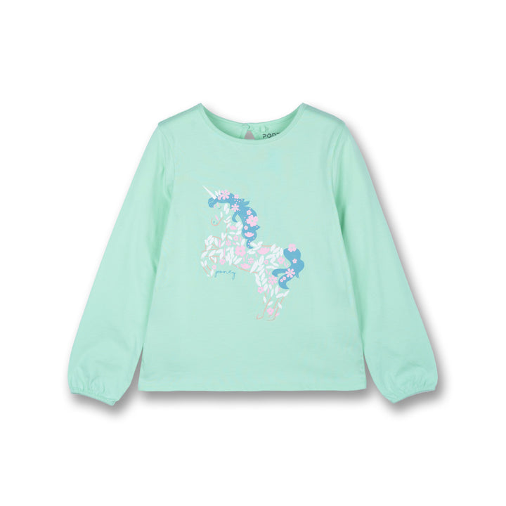 Poney Girls Turquoise Unicorn Of Flowers Long Sleeve Tee
