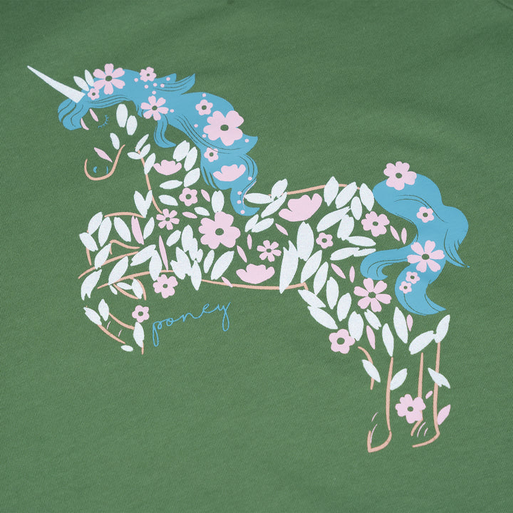 Poney Girls Green Unicorn Of Flowers Long Sleeve Tee