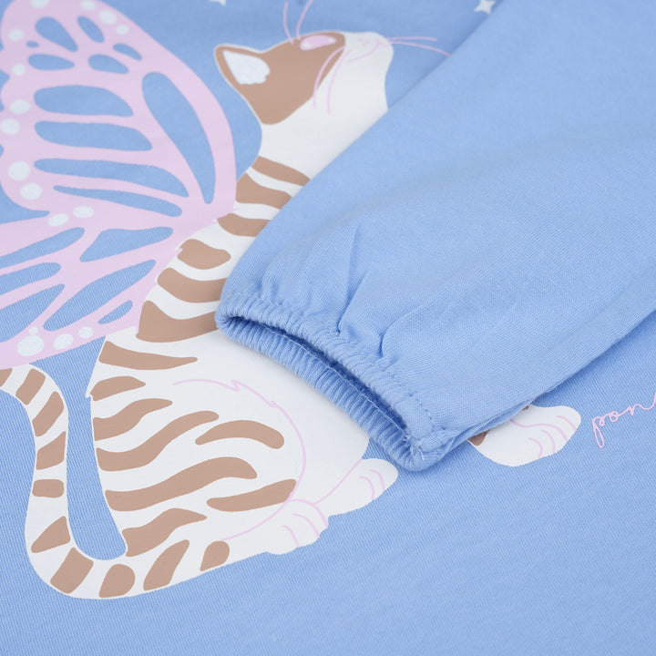 Poney Girls Blue Butterfly Kitty Cat Long Sleeve Tee