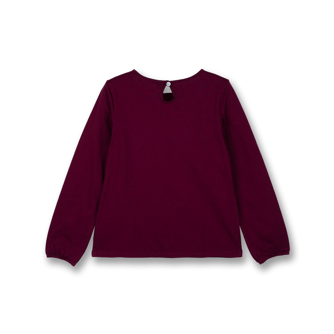 Poney Girls Maroon Butterfly Kitty Cat Long Sleeve Tee