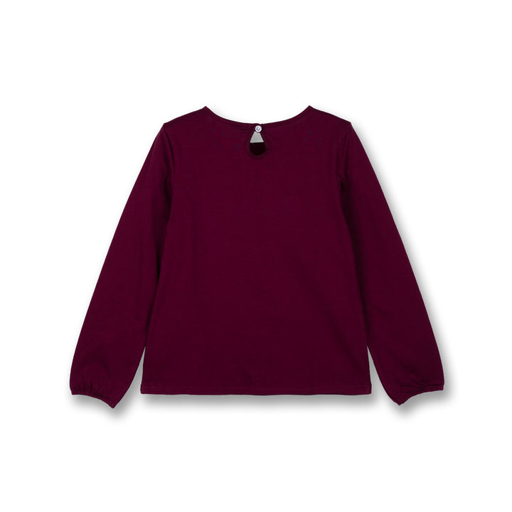 Poney Girls Maroon Butterfly Kitty Cat Long Sleeve Tee