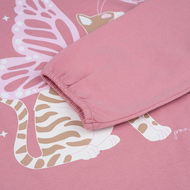 Poney Girls Pink Butterfly Kitty Cat Long Sleeve Tee