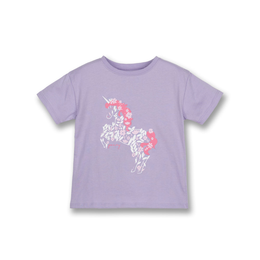 Poney Girls Purple Shimmery Unicorn Short Sleeve Tee
