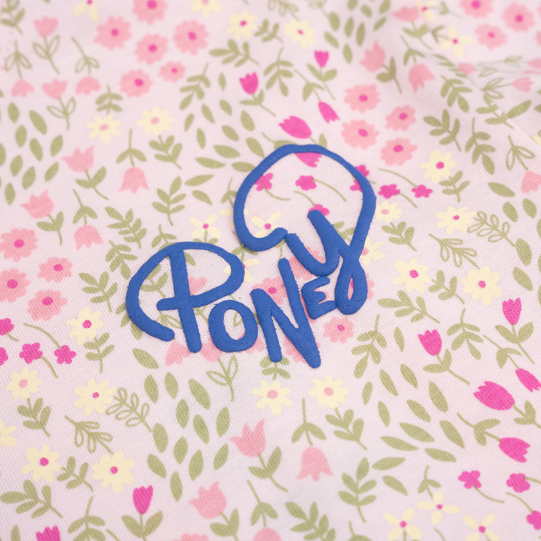 Poney Girls Light Pink Flower-filled Short Sleeve Tee