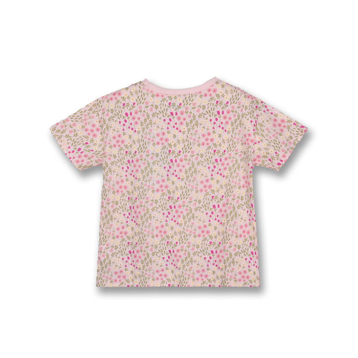 Poney Girls Light Pink Flower-filled Short Sleeve Tee