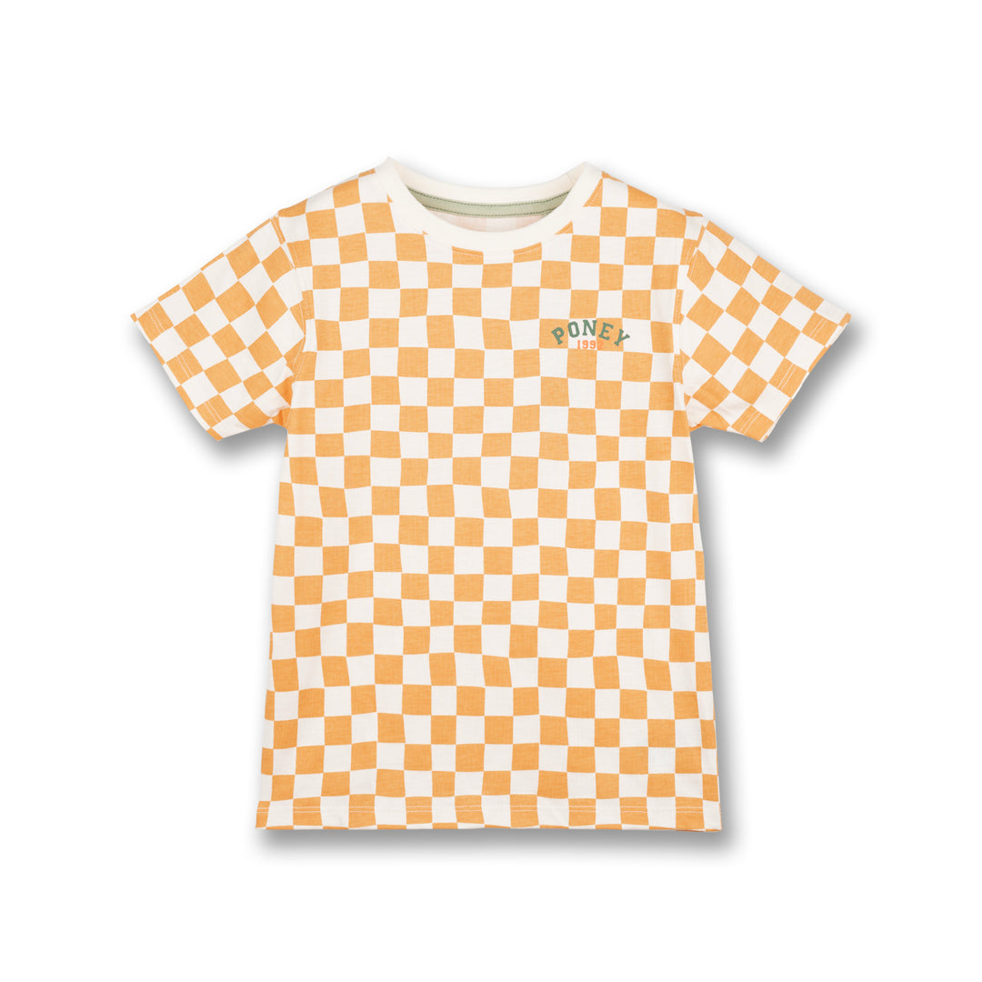 Poney Boys Mustard Checkered Logo Short Sleeve Tee