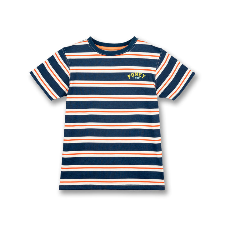 Poney Boys Navy All Over Bold Striped Short Sleeve Tee