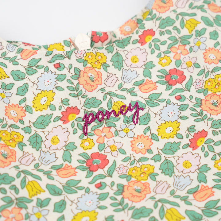 Poney Baby Girls Cream Classic Blossom Floral Short Sleeve Dress