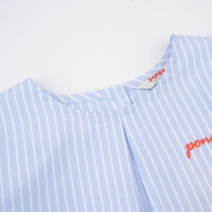 Poney Girls Light Blue Striped Short Sleeve Blouse