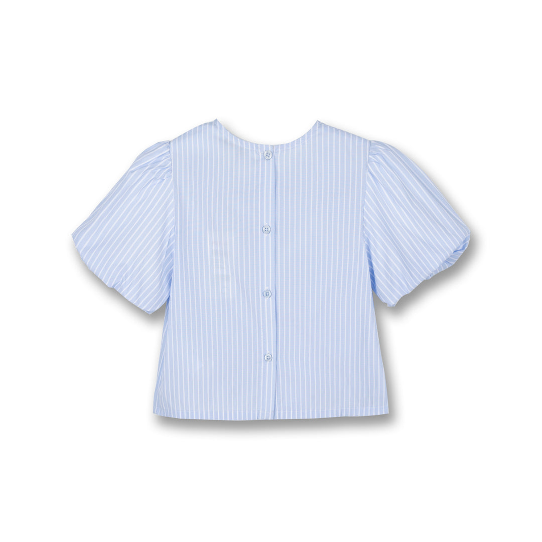 Poney Girls Light Blue Striped Short Sleeve Blouse