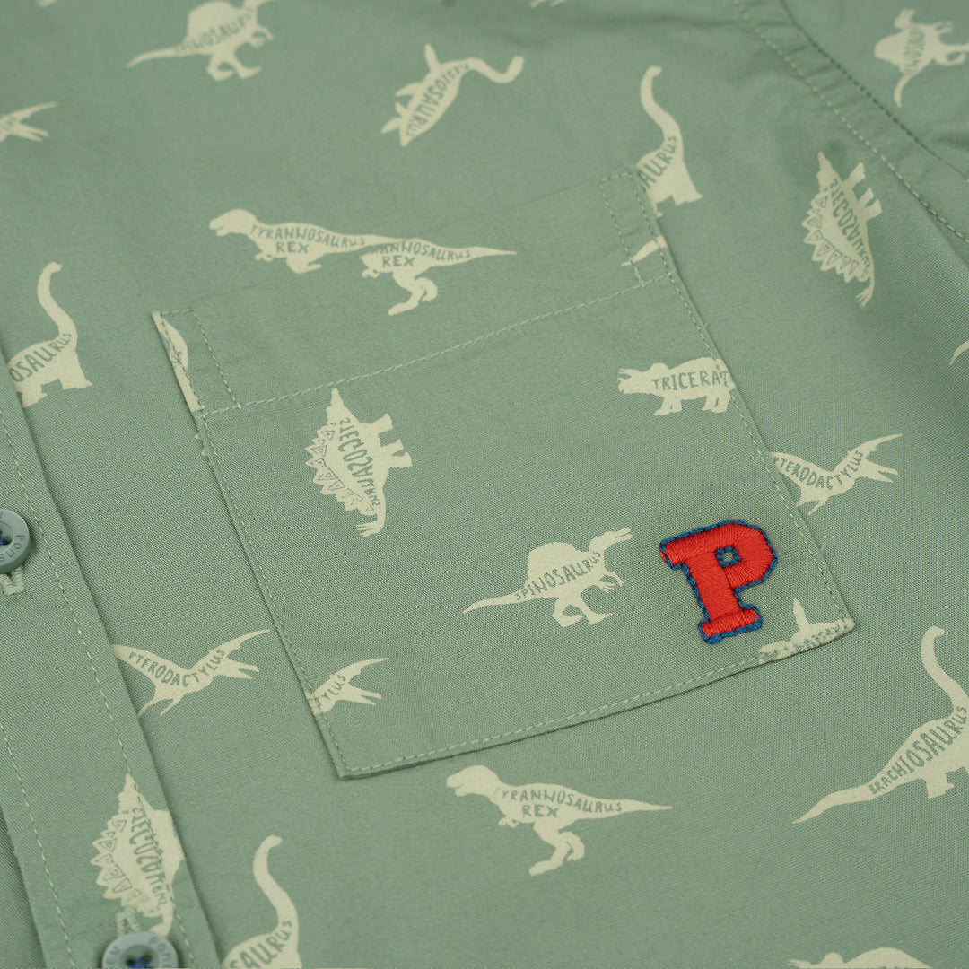 Poney Boys Green Dinosaur Short Sleeve Shirt