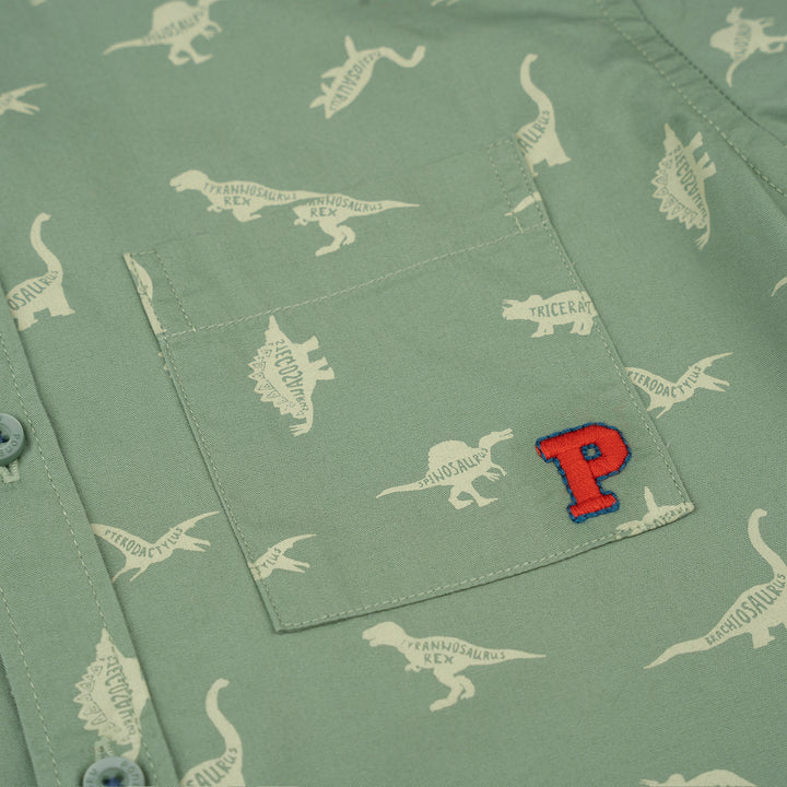 Poney Boys Green Dinosaur Short Sleeve Shirt